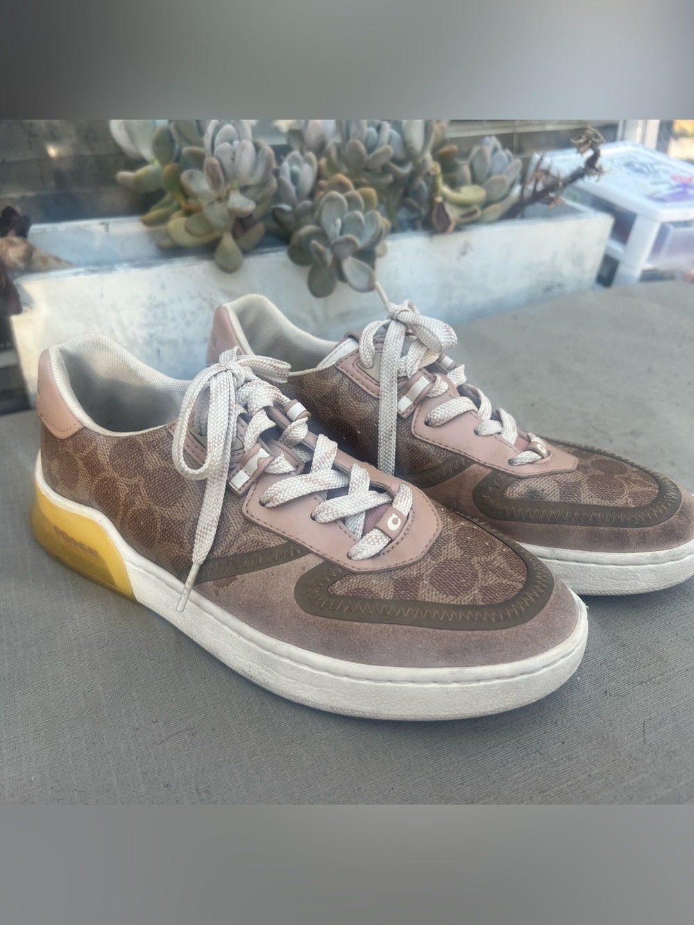 Coach Pink, Brown & Yellow Signature Low-Top Sneakers